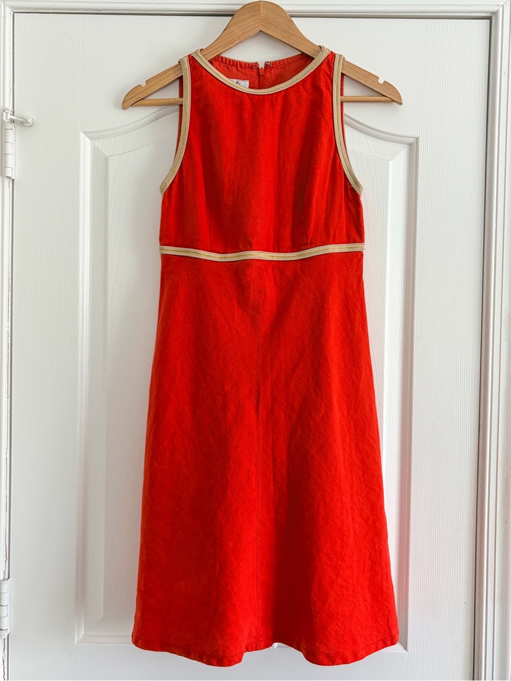 Chetta B Orange Linen Midi Empire Waist Dress 2 Vintage 1980s Mod Style